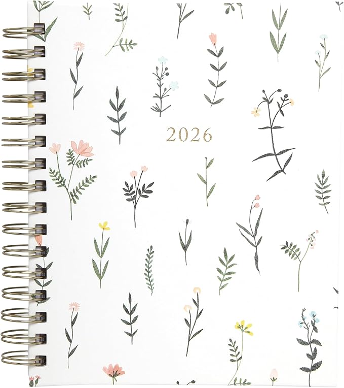 WORLD TRAVELER 2026 Planner Weekly and Monthly - 7'' x 8.75'' Hard Cover January December Spiral Daily Planner 2026 To Do List, Size 7X8.75, White Wild Flower