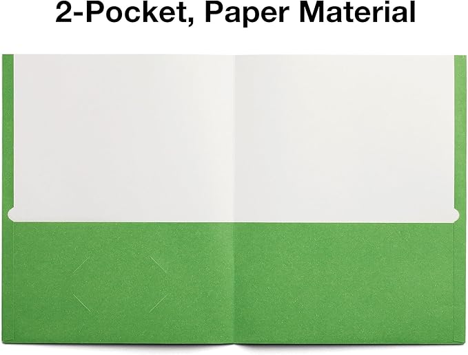 Staples Smooth 2‑Pocket Paper Folders, Letter Size Project Folders for Office, School & Organization, Green, 25‑Pack