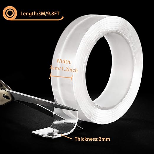 BRAVESHINE 9.8FT Sticky-Back Wall Tape - Double Sided Nano Tape - Self Adhesive Mounting Tape - Washable Picture Hanging Fasteners for Home Office Use