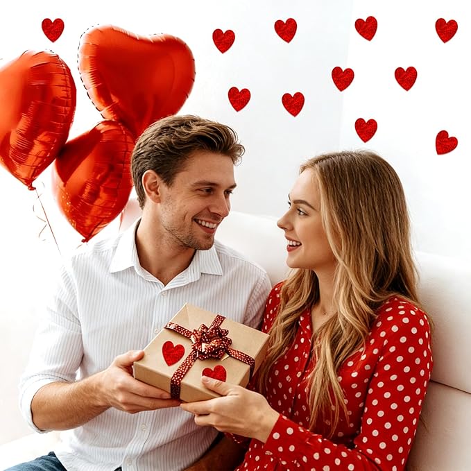 Heart Stickers, 1000Pcs Glitter Red Heart Stickers, 1" Shiny Self Adhesive Foil Red Love Decorative Labels for Valentine's Day, Wedding, Anniversaries, Mother's Day, Award Classroom Supplies