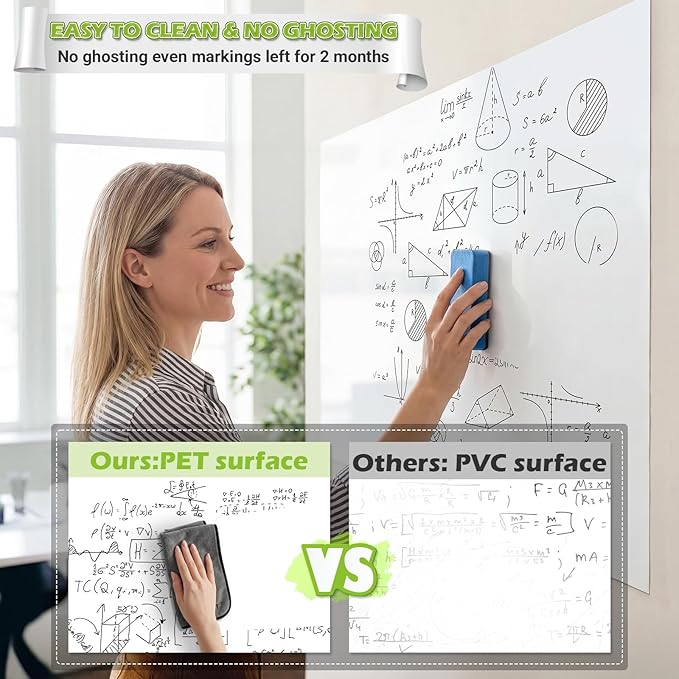 AFMAT 2 Pack Whiteboard Sticker for Wall, 48" x 36" White Boardpaper, Upgrade PET Dry Erase Wallpaper with 6 Markers, Super Sticky & No Ghost, Peel and Stick Dry Erase Board for Home Office Classroom