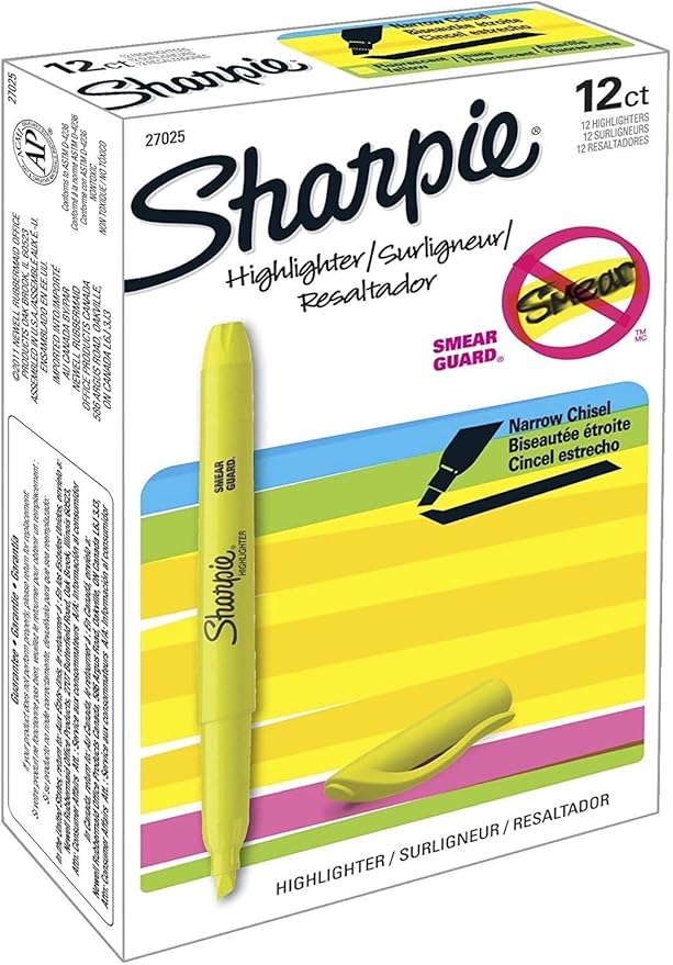 Sharpie Pocket Style Highlighters, Chisel Tip, Fluorescent Yellow, 12 Count (Pack of 12)
