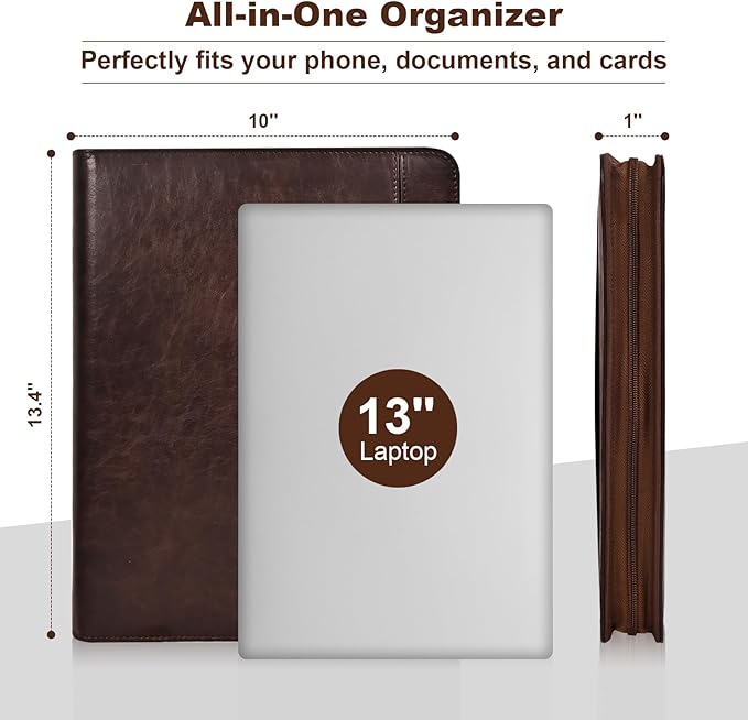 Leather Portfolio for Men, Christian Religious Gifts for Men with Laptop Pocket, Padfolio Binder Folder with Zipper for Women, Business Large Organizer Case for Bible Notebook Notepad Phone (Brown)