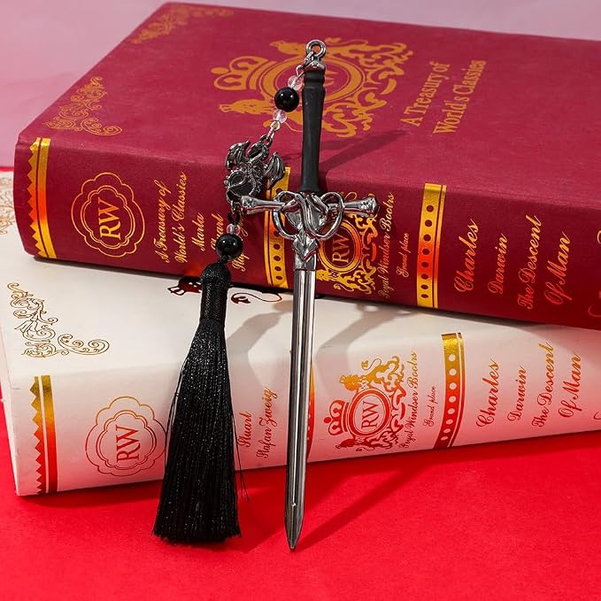 3PCS Dragon Sword Metal Bookmarks Set 2.0, Fantasy Bookmark with Tassle,Cool Bookmarks for Women and Men,Book Accessories Gifts for Book Lovers (Dragon Sword)