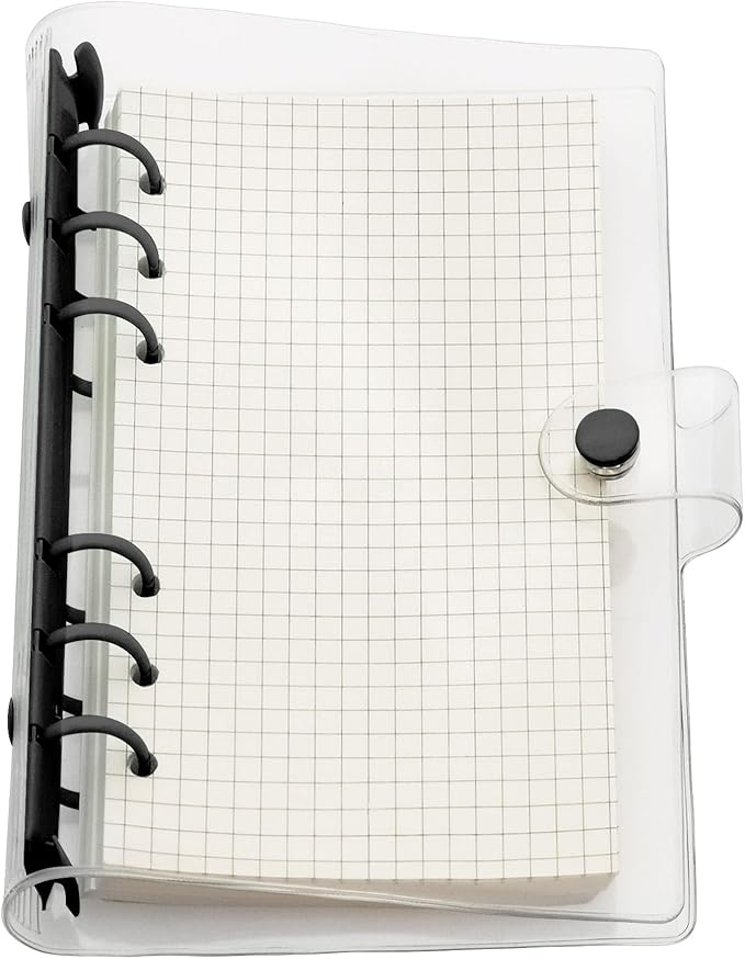 A6 A5 6-Holes Colorful PVC Cover Personal Organizer with Snap Button Closure File Folder for Loose Leaf Sheet Protectors Notebook Refill (Black Ink, A6 mini Set)