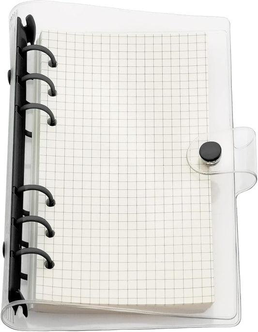 A6 A5 6-Holes Colorful PVC Cover Personal Organizer with Snap Button Closure File Folder for Loose Leaf Sheet Protectors Notebook Refill (Black Ink, A6 mini Set)
