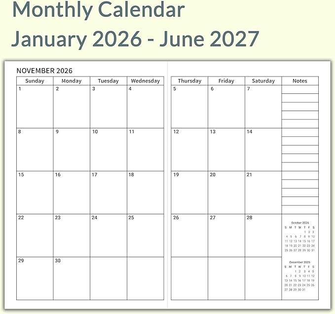 A5 Planner Jan 2026 - Jun 2027, Travelers Notebook Inserts, Travelers Notebook Calendar, Weekly and Monthly Calendar, 100gsm Paper, 8.3 x 5.5 in, Set of 3