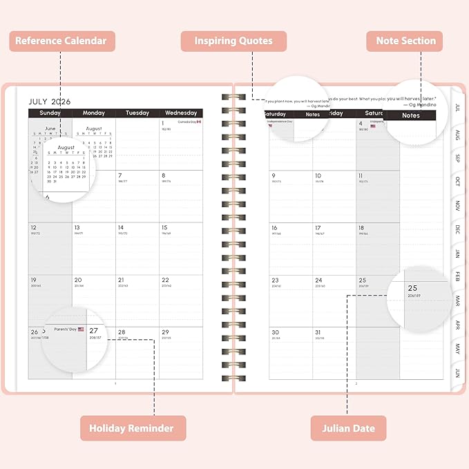 Academic Planner 2026-2027, Weekly and Monthly Agenda Planner, Daily Calendar Planning Notebook (July 2026 - June 2032), School Teacher Student Supplies, Pink