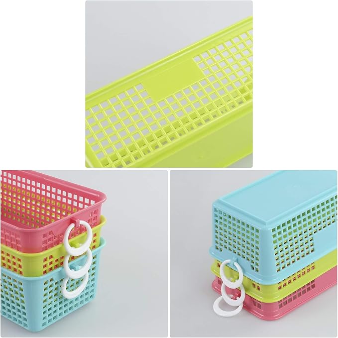 6 Packs Colorful Small Plastic Rectangle Storage Baskets, Kitchen Classroom Office Bedroom Baskets