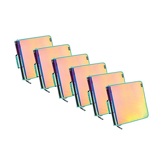 Case-it Iridescent Go Tab Zipper, 2" O-Ring with Removeable 5-Color tabbes, Expanding File Folder and Shoulder Strap and Handle, PS-440-VC-C, Pack of 6