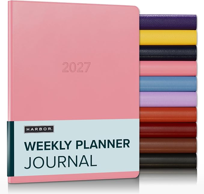 Harbor Weekly Journal Notebook Planner 2027 - Lined, Durable Faux Leather, Softcover, 176 Quality Pages - For Men and Women, For Writing, Work & Travel - Cambridge Flamingo - 9"x7"