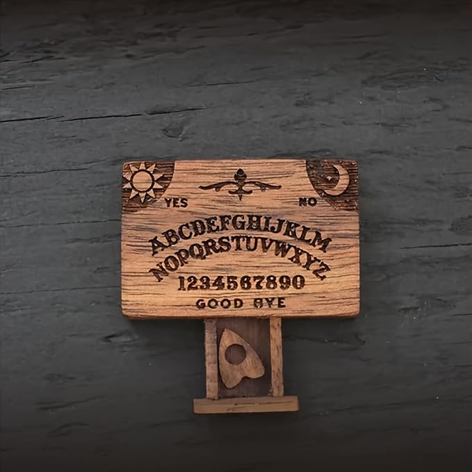 Veloshine Wooden Mini Spirit Board with Storage Drawer, Gothic Letters and Numbers, Sunburst Design, Decorative Ouija-Style Home Ornament