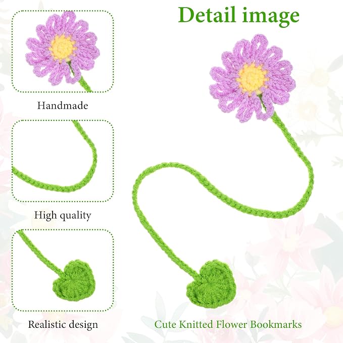 Ouligay 6 Pack Crochet Bookmarks for Women Daisy Sunflower Book Marker Personalized Handmade Cute Bookmark Gifts for Book Lovers and Teachers,Bag Charms,Keychain