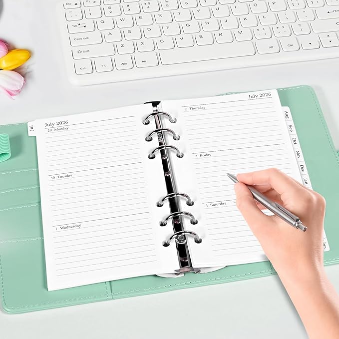 2026-2027 Weekly & Monthly Planner Refill, A6 Small Size Planner Inserts with Monthly Tabs, Size 3, 3.8"x6.8", July 2026 - June 2027, 6-Hole Punched
