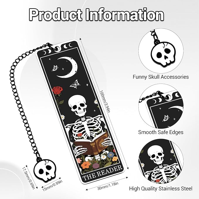 Funny Book Marks for Reading Women Men - Spooky Christmas Stocking Stuffers Dark Romance Bookmark, Horror Wicked Bookmarks for Book Lovers, Skeleton Gifts Gothic Accessories Cool Metal Bookmarks