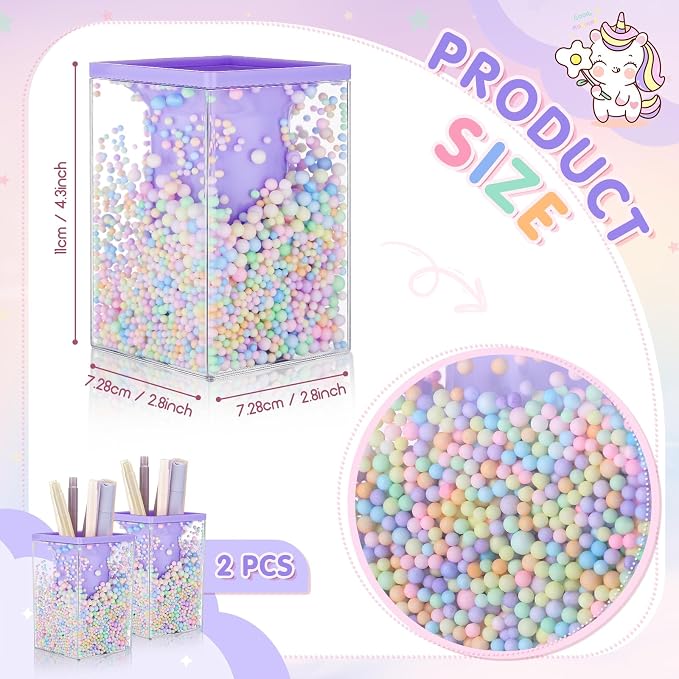 Zonon 2 Pieces Bubble Pen Holder for Desk Cute Makeup Brush Organizer & Pencil Holder with a Playful Sphere Design, Kawaii Desktop Accessories for Women, Office & School(Purple)