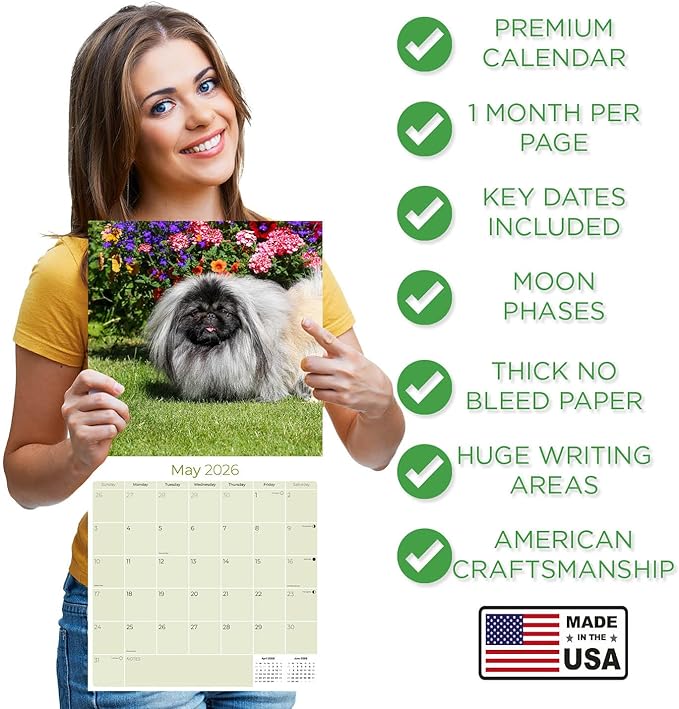 Pekingese Calendar 2026 by MegaCalendars – Monthly Dog Breed Wall Calendar, Made in USA