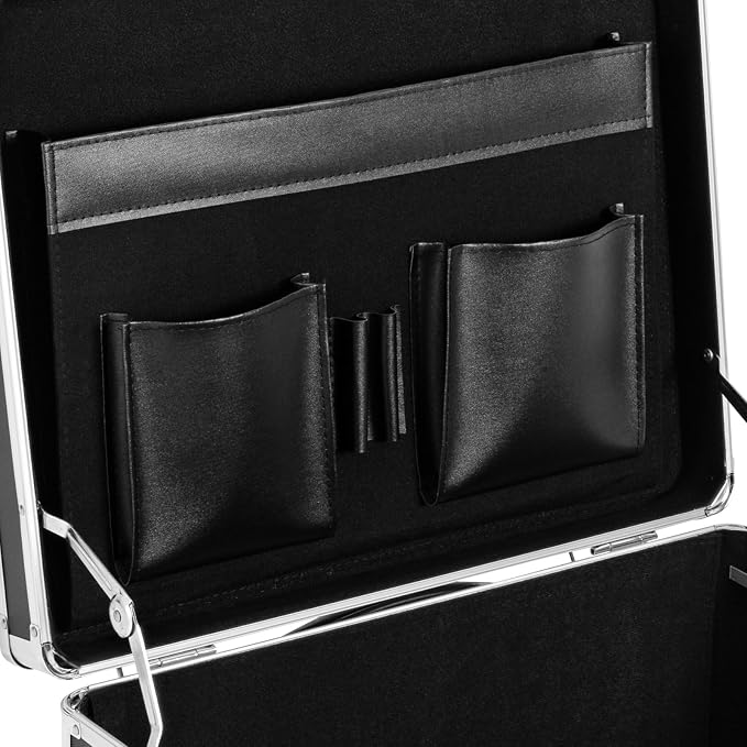 Aluminum Alloy File Organizer Box Mobile Document Box with Wheels, Hand Pull Locking File Case File Cabinet for Home Office Hospitals Banks School (Black)