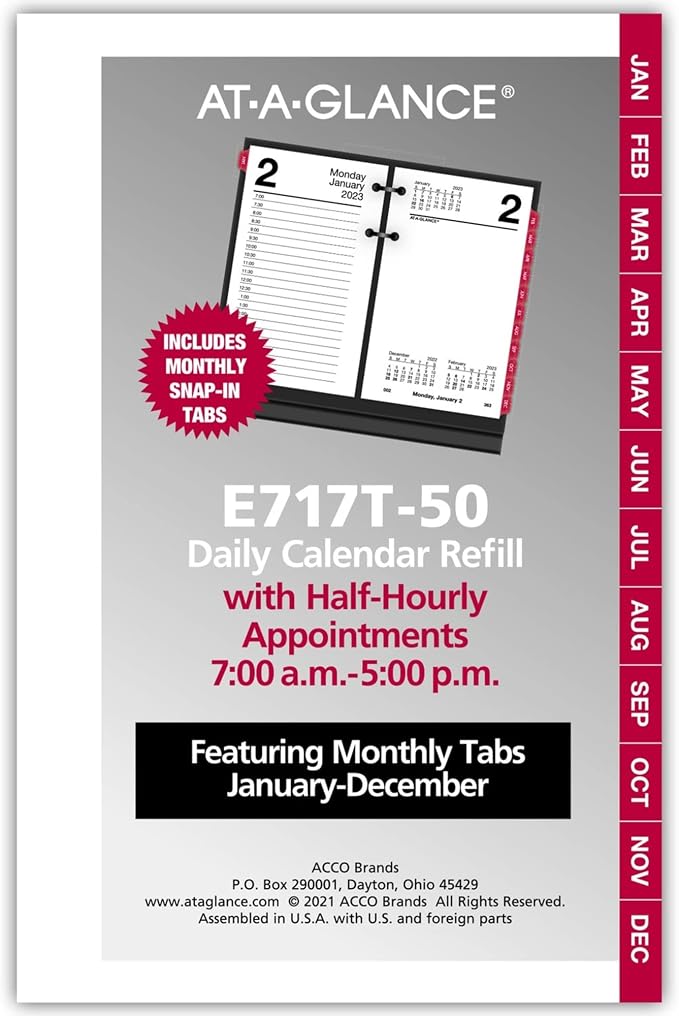 AT-A-GLANCE 2023 Daily Desk Calendar Refill, 3-1/2" x 6", Loose Leaf, Monthly Tabs (E717T50)