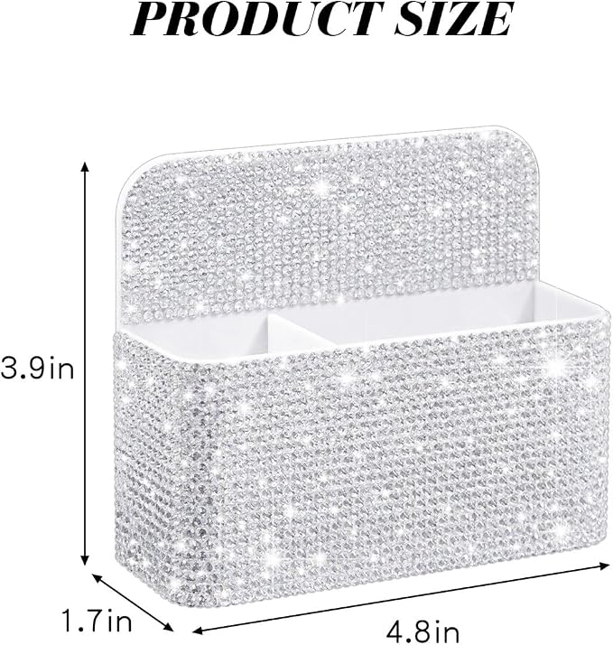 Bling Magnetic Marker Holder for Whiteboard Pen Holder for Women Girls Sparkly Gift Desk Organizer with Glitter Rhinestones for Christmas School Office Supplies (White)