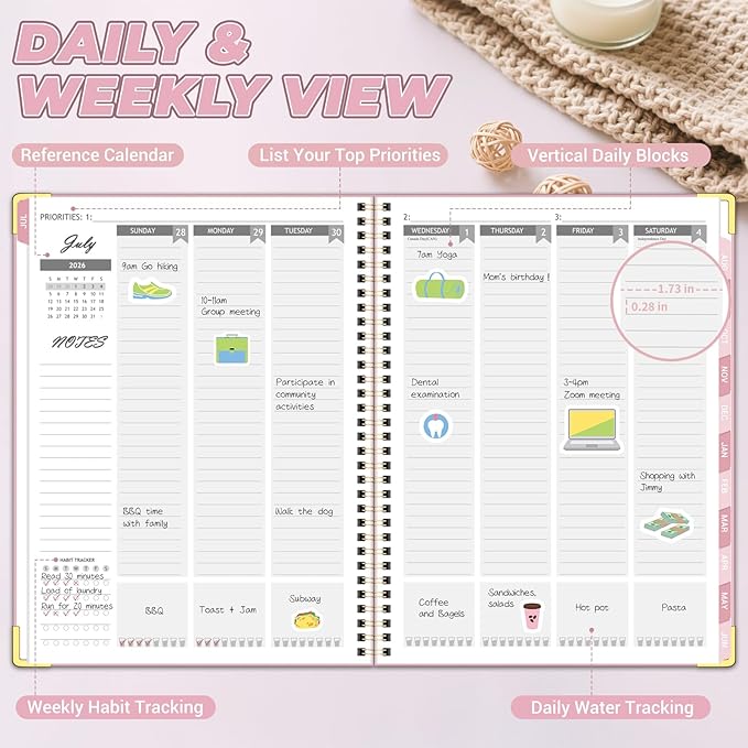 Academic Planner 2026-2027 (8.5" x 11") - Weekly & Monthly Planner (Jul. 2026 - Jun. 2027), Column View Calendar Organizers, Hardcover Agenda Book with Tabs for Office & School, Pink