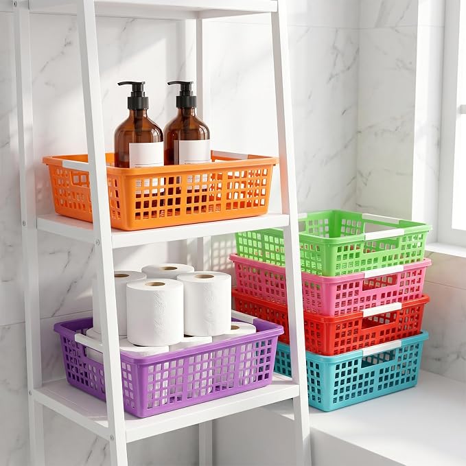 12 PCS Plastic Classroom Turn in Paper Trays Storage Bin Basket Organizers Holds 4A Paper File for School Teacher Supplies Classroom Office Home Organization and Storage Tray (Colorful)