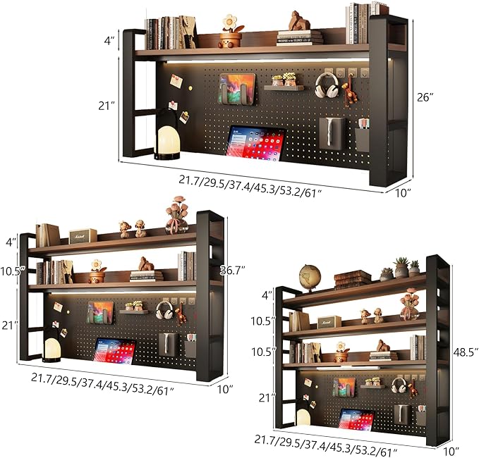Desk Shelf Organizer with Pegboard & Storage Parts, 45kg Heavy Duty Desk Hutch, Desktop Storage Rack for Office & Home Office Shelves White Shelf/Whiteboard (4-Tier) 21.7×10×48.5"