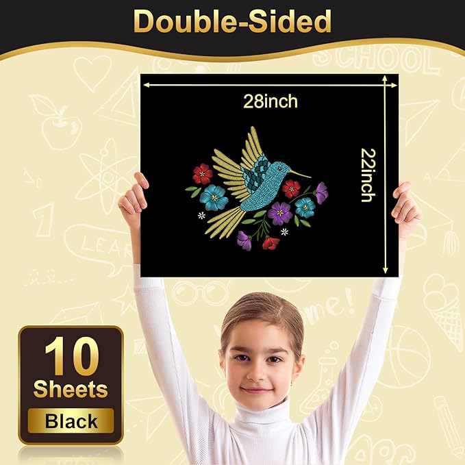 10 Pcs Black Poster Board 22" x 28" Paper Bulk, ROOKEA 250 GSM Vision Poster Boards for School Arts Craft Projects Presentations Drawing Scrapbooking Blank Graphic Display