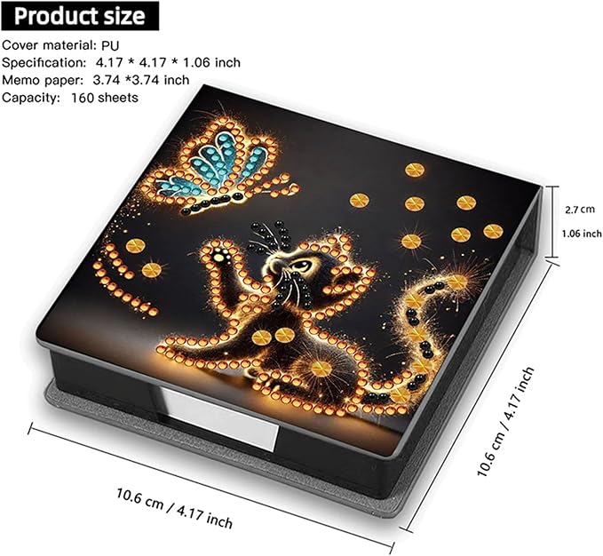 Cat Diamonds Painting Kit Note Box,Animal Memo Paper Storage Box Diamond Art,Sticky Note Holder Diamond Art,Diamond Painting Memo Pad For Office Desk. (Cat)