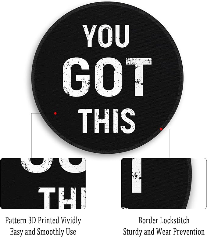 Gctriki Black Round Mouse Pad, Motivation Home Office Desk Black Decor for Men Women, Funny Computer Mouse Pads for Desk Laptop Gaming, Inspirational Office Gifts for Coworkers - You Got This