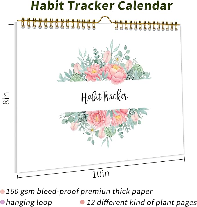 Habit Tracker Calendar,12 Monthly Habit Tracker Journal with Spiral Binding,Undated Weekly Monthly Planner to Boost Productivity&Self Improvement,8"x10"(Pink)