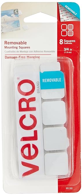VELCRO Brand "VELCRO Brand - Removable Mounting Squares, Damage-Free Decorating, 3/4"", Pack of 8" (95190)
