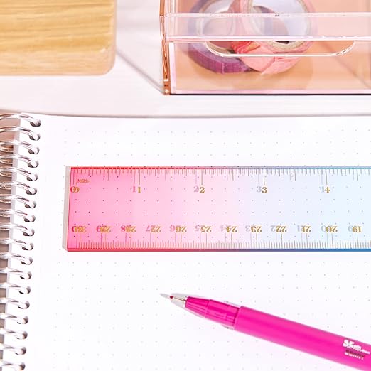 Erin Condren Ombre Essentials Acrylic Ruler, Measure in Style with a Colorful and Functional Ruler, Fun Desk Accessory for Every Profession