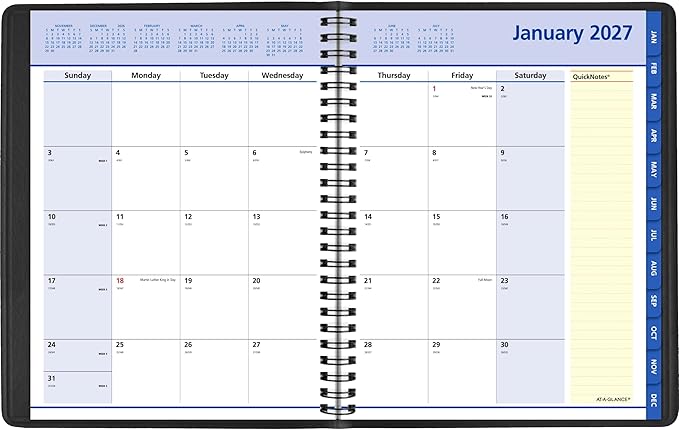 AT-A-GLANCE 2027 Planner, Monthly, 7" x 8.75", QuickNotes, Black (76080527)