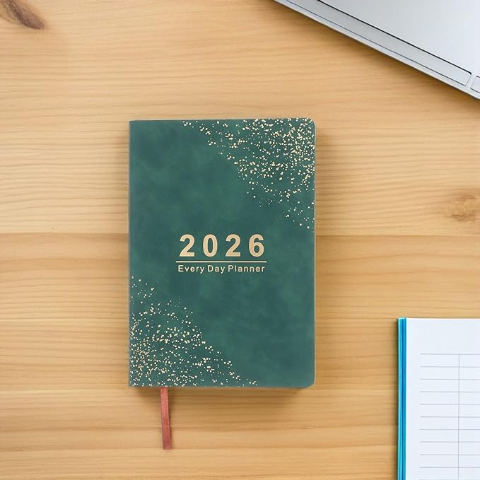 UPKOCH 2026 Daily Schedule Planner A5 Green Hardcover Appointment Book for Office and School with Weekly to Do Organizer