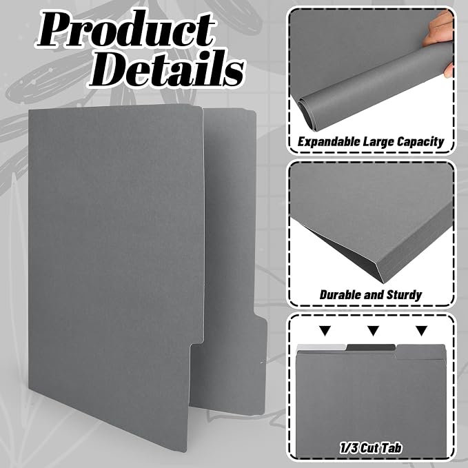 Whaline 24 Pack Ash Grey File Folders Letter Size 4 Colors Gradient Gray Black File Pockets with 1/3 Cut Tab for Home Office Classroom Supplies, 8.9 x 11.6 Inch