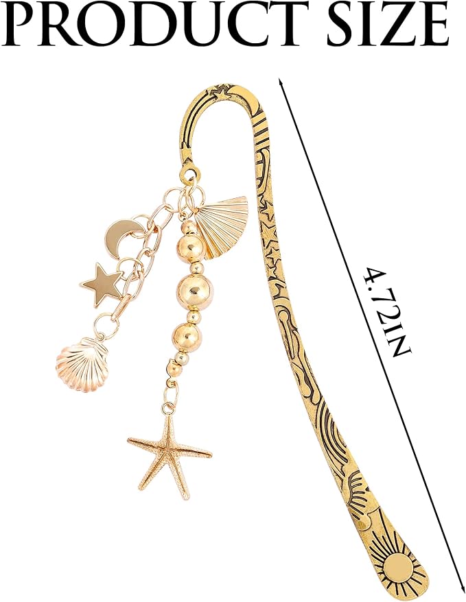 Charm Metal Bookmark Gifts - Seashell Starfish Book Marks for Reading Women Girls Funny Gold Y2k Beads Aesthetic Page Marker for Sea Ocean Lovers Birthday Students Teachers School Supplies