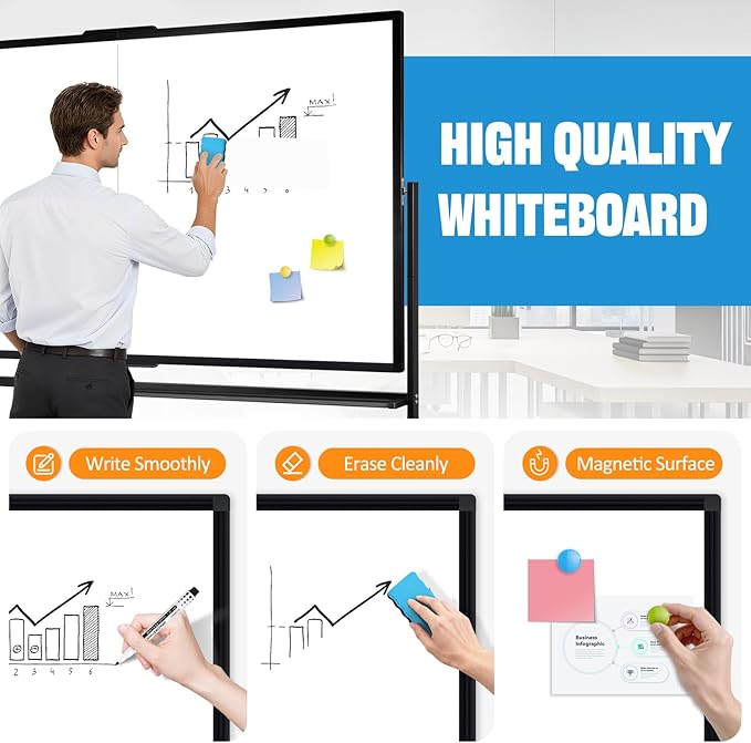 Rolling Dry Erase Board, 72" x 40" Double-Sided Mobile Whiteboard with Stand Large Dry Erase White Board on Wheels for Office, Classroom & Home