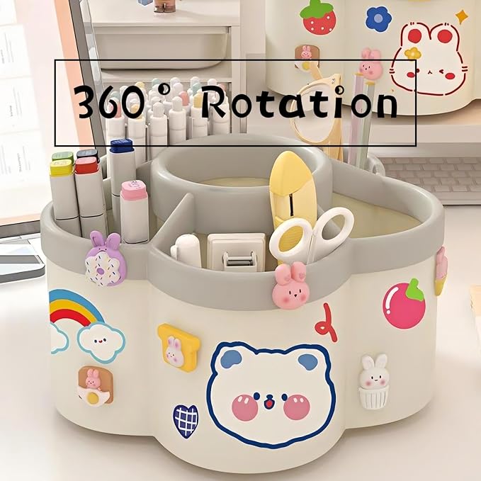 Pen Holder for Desk, 360°Rotating Pencil Pen Holder,Pen Organizer with 6 Slots, Large-capacity Desk Organizer,Office, School, Home Use (Pink)