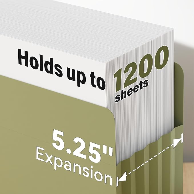 Ansook Expanding File folders,6 Pack Letter Size 5.25" Expandable Accordion File Folders,Heavy Duty File Pockets Folders for Cabinet with Straight-Cut Tab,Holds 8.5" x 11" documents & Manila Folder