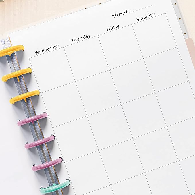 Undated Monthly Calendar Refills for Letter, Junior, Classic, Skinny, Mini size Discbound Planners Fİtts Happy Planners Levenger Circa TUL Staples Arc Notebook Office (8-Disc, 5.5"x8.5", Floral)