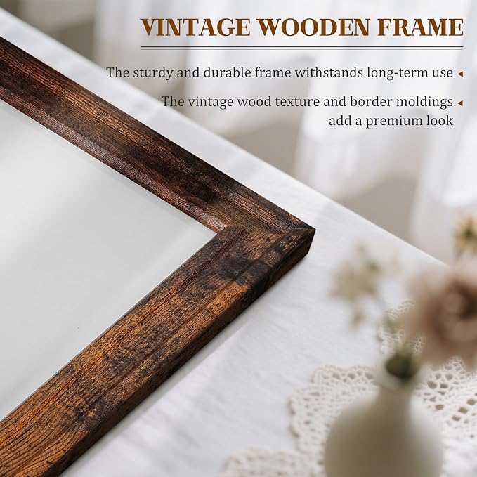 White Board for Wall, 24''x18'' Magnetic Dry Erase Board, Decorative Whiteboard with Brown Vintage Wooden Frame, Hanging Writing Board for Home Office School Dorm