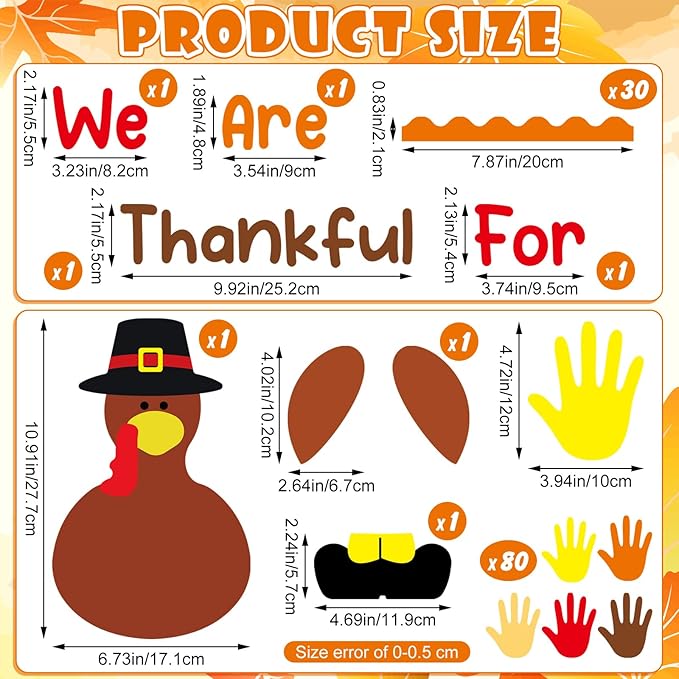Zhanmai 118 Pcs Thanksgiving Turkey Bulletin Board Set Thankful Handprint Turkey Bulletin Board Decor Handprint Turkey Cutouts Turkey Craft for Classroom Fall Thanksgiving Wall Decor