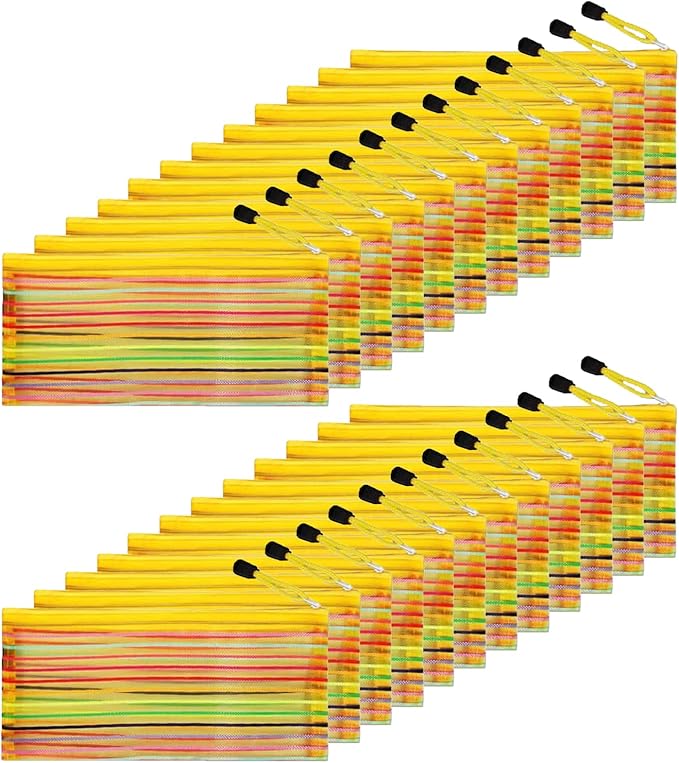 Muka 24PCS Rainbow Striped Zipper Pouch, Storage Bags for Organizer, Travel and Office-Yellow-B5