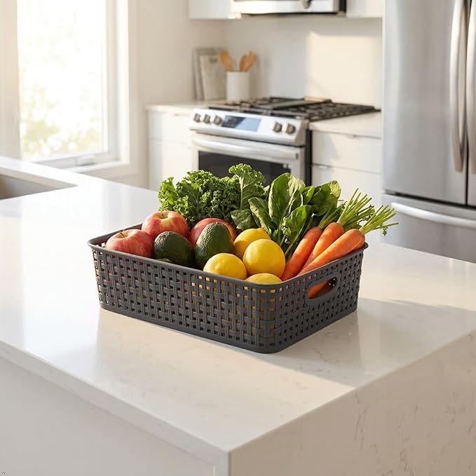Idotry 4 Packs Plastic Paper Storage Basket, Gray