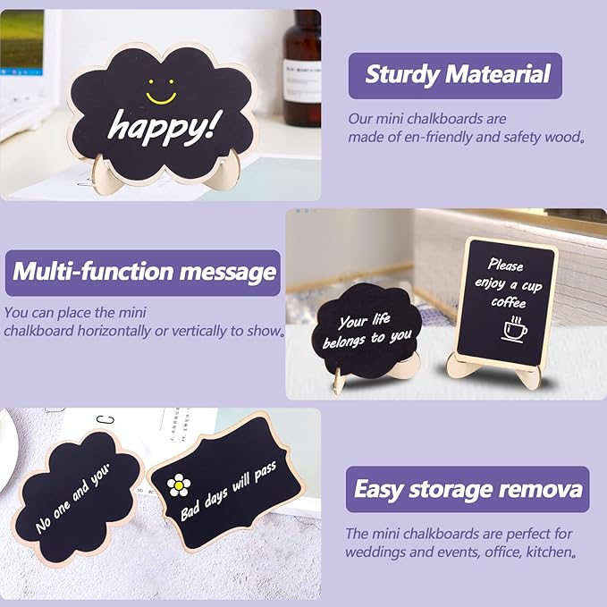 Swpeet 30Pcs Mini Chalkboards Signs with Liquid Chalk Markers and Easel Stand, Wavy Edge Message Board Signs for Weddings Place Cards, Birthday Parties, Table Numbers and Event Decorations