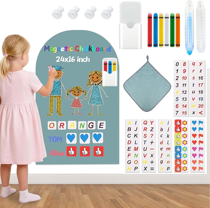 Magnetic Arch Wall Decal for Kids,Upgraded Thickened Magnetic Chalkboard for Most Wall,Suitable for Home Decoration Wallpaper and Children's Game Room (Celadon, 16" W x 24" H)