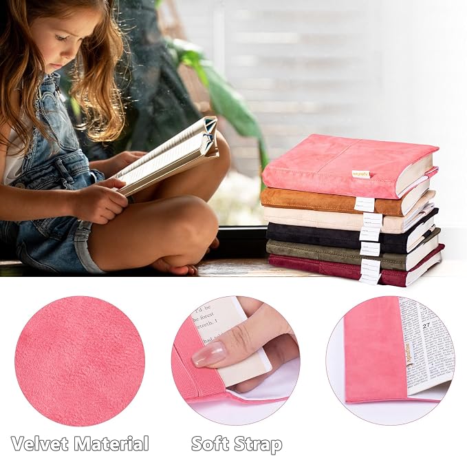 APLUFINE Velvet Book Cover for Paperbacks, Reusable Fabric Book Cover with Pockets, Adjustable Book Protector for Softcover Books, Journals & Bibles