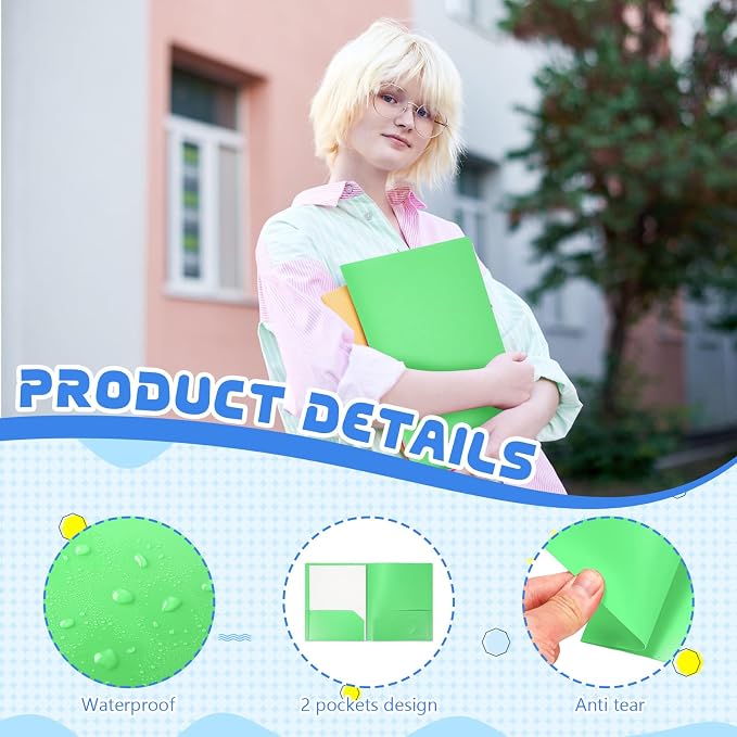 1 Pcs Heavy Duty Plastic Folders 2 Pocket File Folder Fit Letter Size for Home Office School Communication Presentation Report Sheet Protectors (Green)