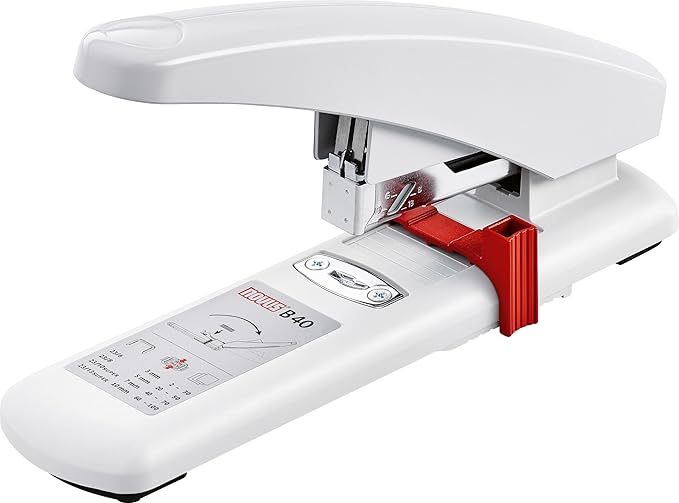 Novus B40 Heavy Duty Stapler, 100 Sheet Capacity, Anti-Jam, 2.25" Stapling Depth w/Adjustable Guide, Staple Bypass, German Engineered (023-0056)